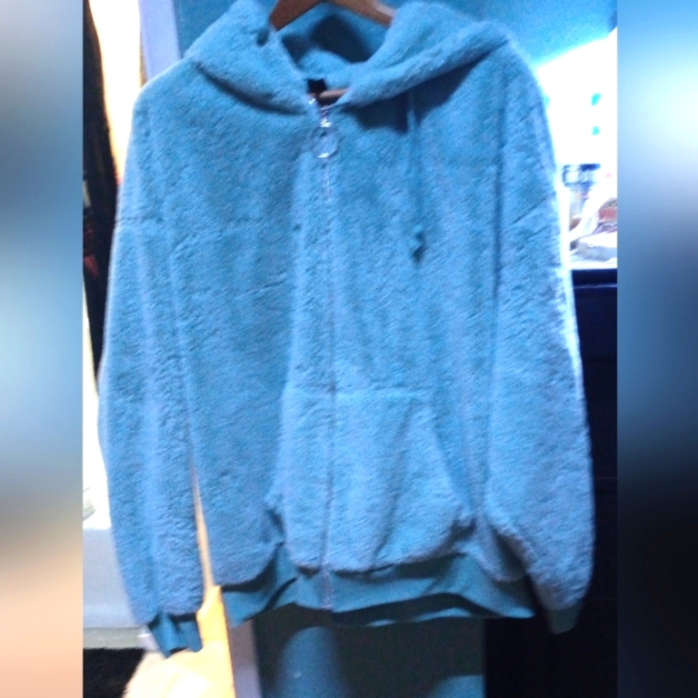 Green soft fuzzy hoodie